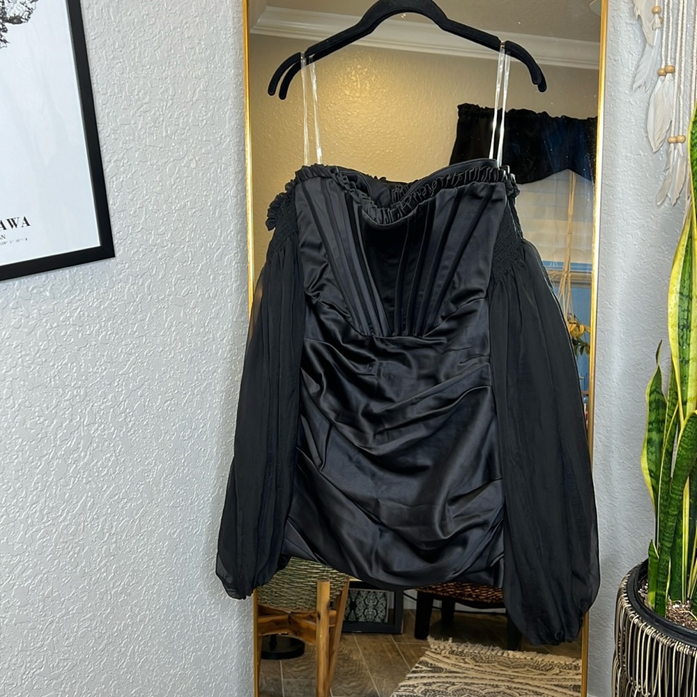 House of CB ‘Beau’ Black Satin and Chiffon Corset Dress NWOT - Picture 9 of 14